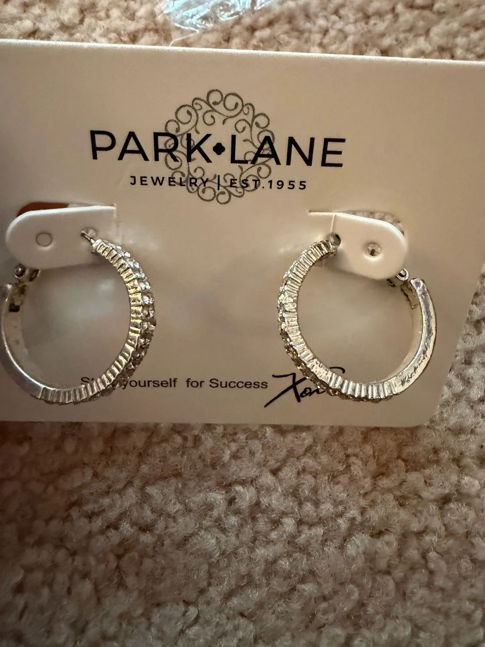 Park Lane Silver Tone Rhinestone Half Hoop Earrings Clear Crystal Signed